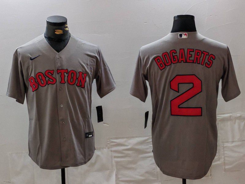 Men Boston Red Sox #2 Bogaerts Grey Game 2024 Nike MLB Jersey style 1